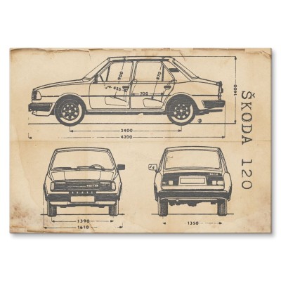 Poster metal Skoda 120 Samochód Auto Motoryzacja Patent Retro gift