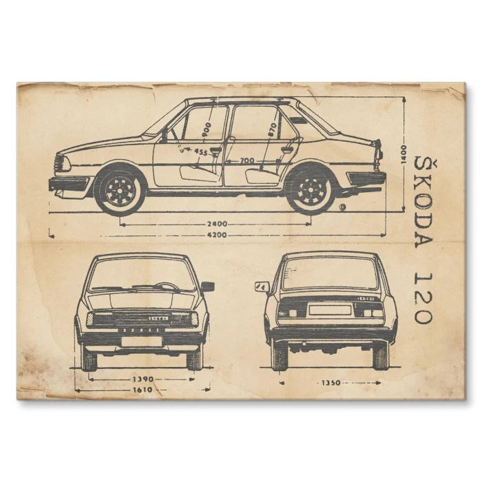 Poster metal Skoda 120 Samochód Auto Motoryzacja Patent Retro gift