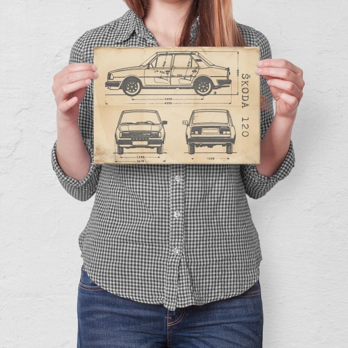 Poster metal Skoda 120 Samochód Auto Motoryzacja Patent Retro gift