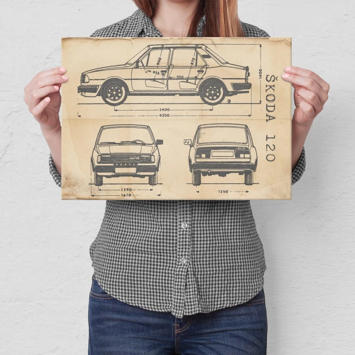 Poster metal Skoda 120 Samochód Auto Motoryzacja Patent Retro gift
