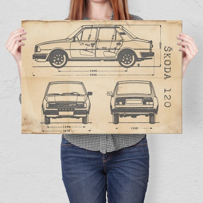 Plakat metalowy Skoda 120 Samochód Auto Motoryzacja Patent Retro Prezent