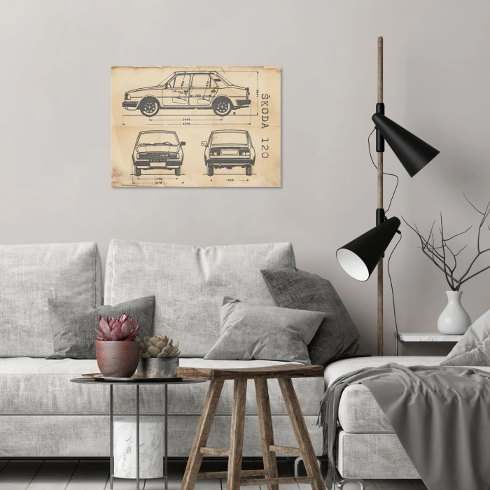 Plakat metalowy Skoda 120 Samochód Auto Motoryzacja Patent Retro Prezent