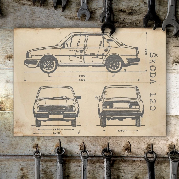 Poster metal Skoda 120 Samochód Auto Motoryzacja Patent Retro gift