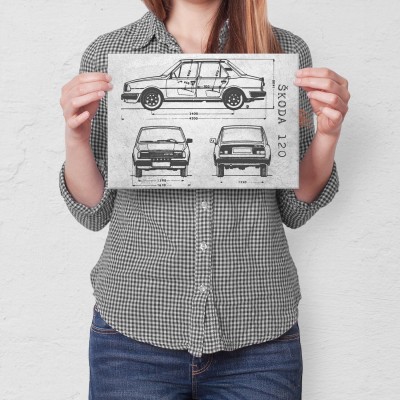 Plakat metalowy Skoda 120 Samochód Auto Motoryzacja Patent Stone Prezent