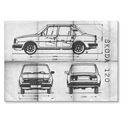 Plakat metalowy Skoda 120 Samochód Auto Motoryzacja Patent Daily Prezent