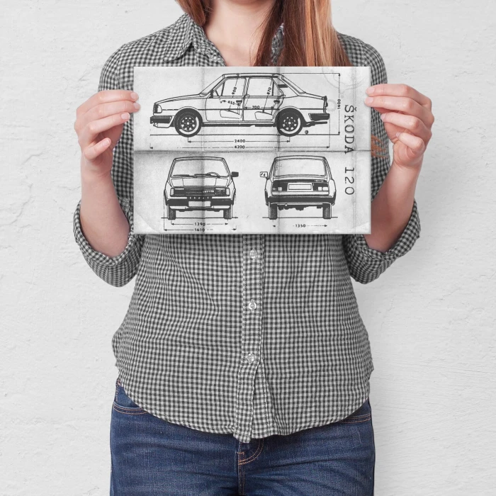 Plakat metalowy Skoda 120 Samochód Auto Motoryzacja Patent Daily Prezent