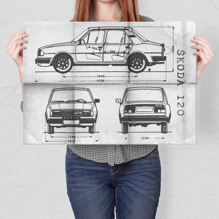 Plakat metalowy Skoda 120 Samochód Auto Motoryzacja Patent Daily Prezent