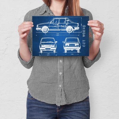 Plakat metalowy Skoda 120 Samochód Auto Motoryzacja Patent Tech Prezent