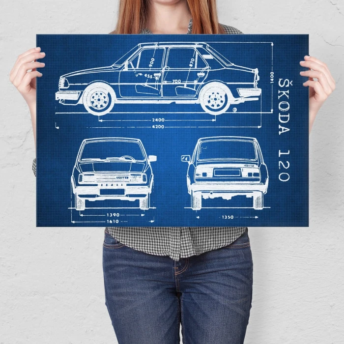 Plakat metalowy Skoda 120 Samochód Auto Motoryzacja Patent Tech Prezent