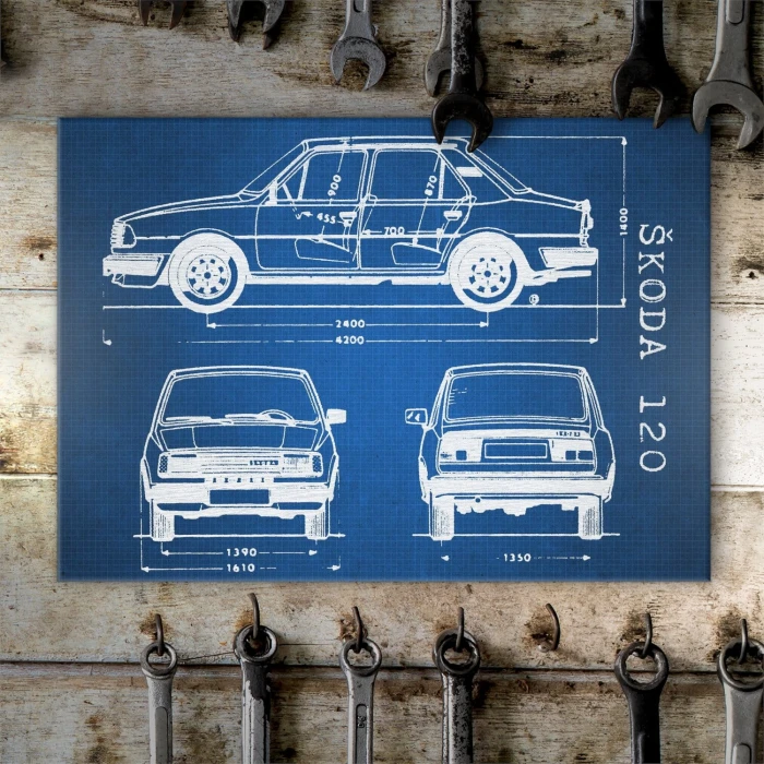 Poster metal Skoda 120 Samochód Auto Motoryzacja Patent Tech gift