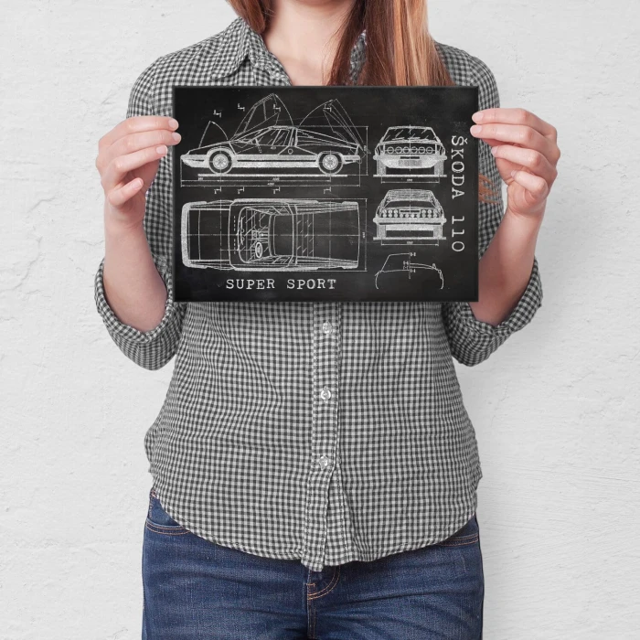 Plakat metalowy Skoda 110 SPORT Samochód Auto Motoryzacja Patent Slate Prezent