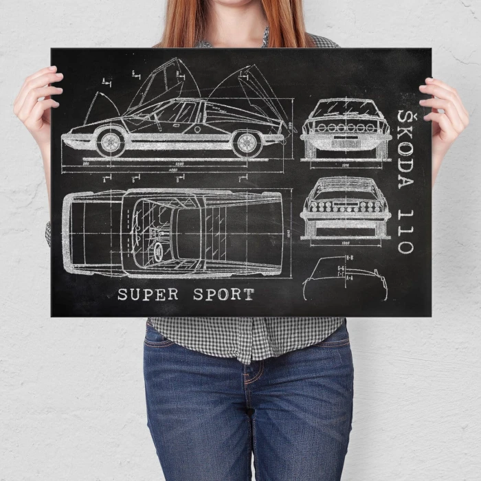 Plakat metalowy Skoda 110 SPORT Samochód Auto Motoryzacja Patent Slate Prezent
