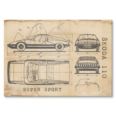 Poster metal Skoda 110 SPORT Samochód Auto Motoryzacja Patent Retro gift