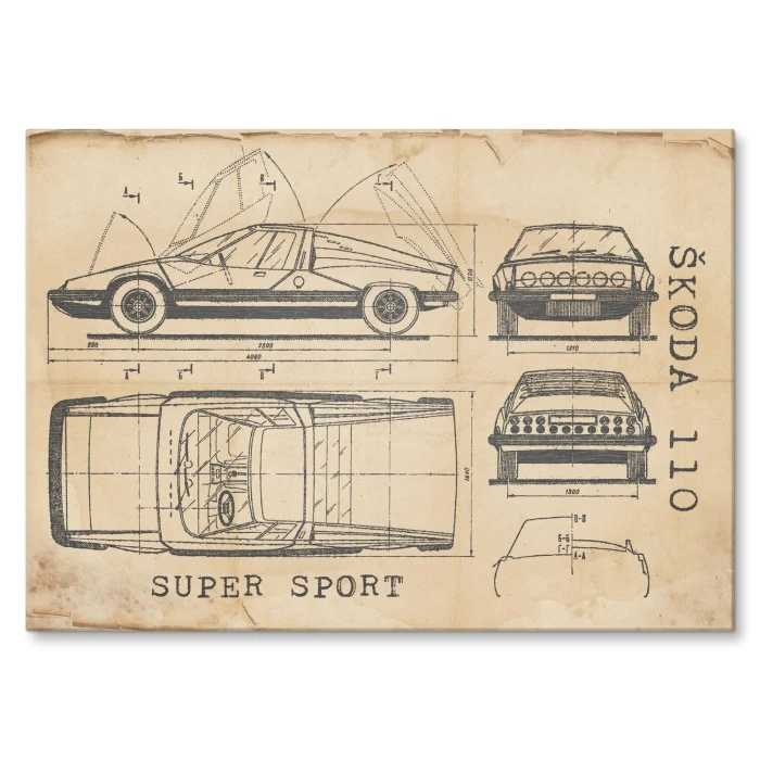Poster metal Skoda 110 SPORT Samochód Auto Motoryzacja Patent Retro gift