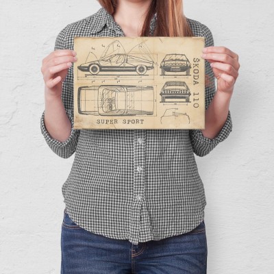 Plakat metalowy Skoda 110 SPORT Samochód Auto Motoryzacja Patent Retro Prezent