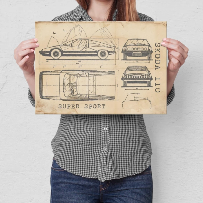 Poster metal Skoda 110 SPORT Samochód Auto Motoryzacja Patent Retro gift