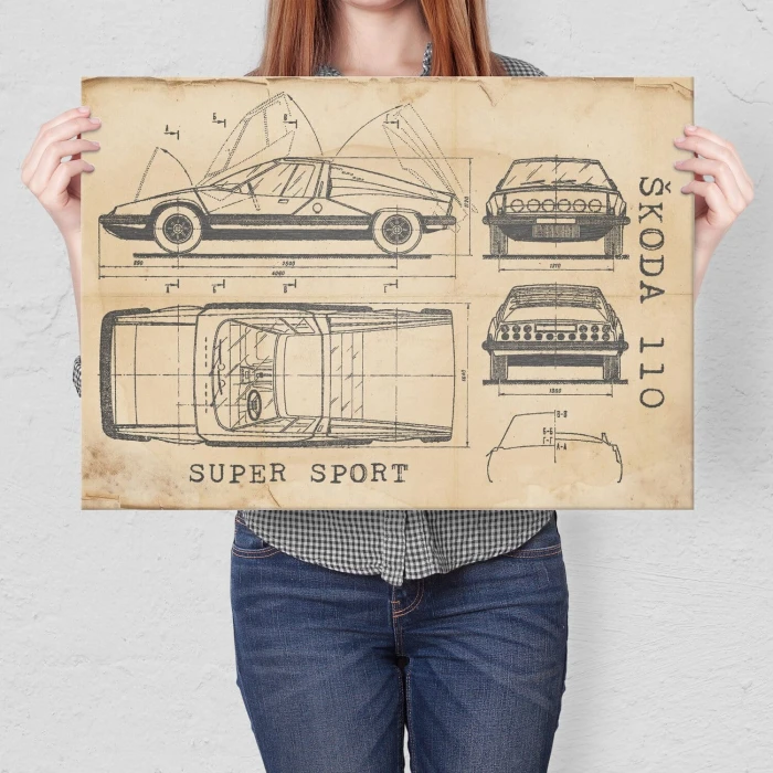 Poster metal Skoda 110 SPORT Samochód Auto Motoryzacja Patent Retro gift
