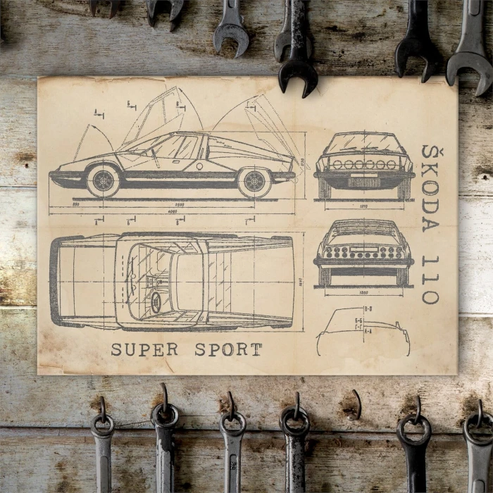 Poster metal Skoda 110 SPORT Samochód Auto Motoryzacja Patent Retro gift