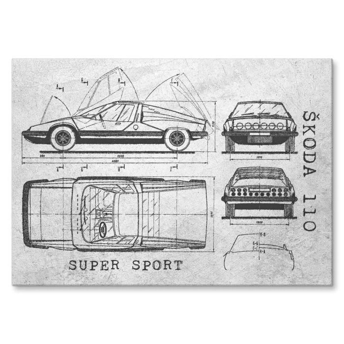 Plakat metalowy Skoda 110 SUPER SPORT Samochód Auto Motoryzacja Patent Stone Prezent