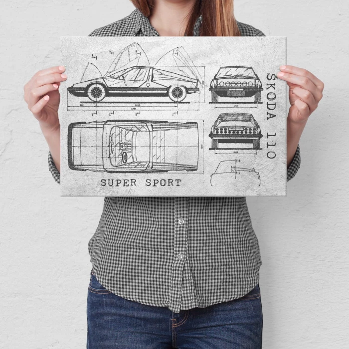 Plakat metalowy Skoda 110 SUPER SPORT Samochód Auto Motoryzacja Patent Stone Prezent