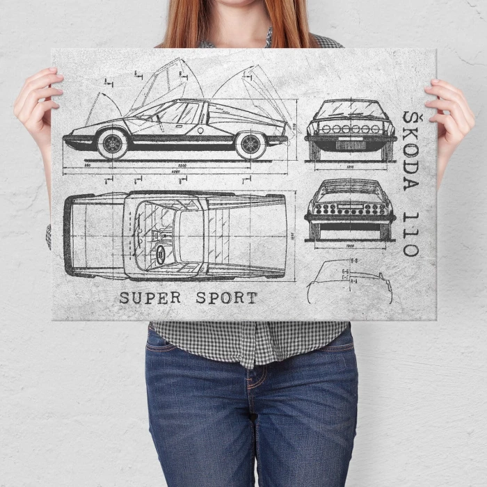 Plakat metalowy Skoda 110 SUPER SPORT Samochód Auto Motoryzacja Patent Stone Prezent