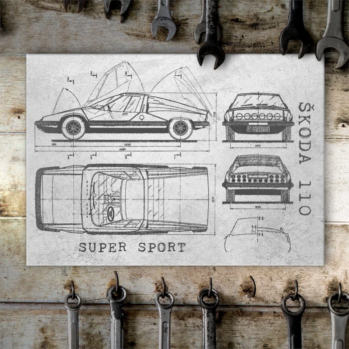 Plakat metalowy Skoda 110 SUPER SPORT Samochód Auto Motoryzacja Patent Stone Prezent