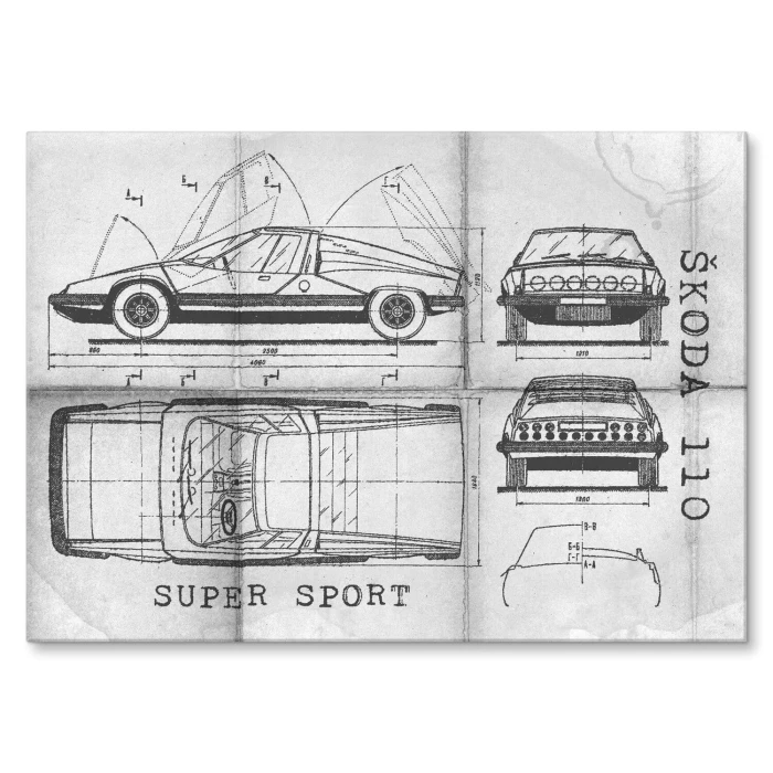 Plakat metalowy Skoda 110 SUPER SPORT Samochód Auto Motoryzacja Patent Daily Prezent