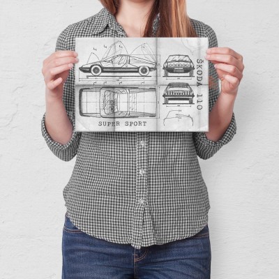 Plakat metalowy Skoda 110 SUPER SPORT Samochód Auto Motoryzacja Patent Daily Prezent