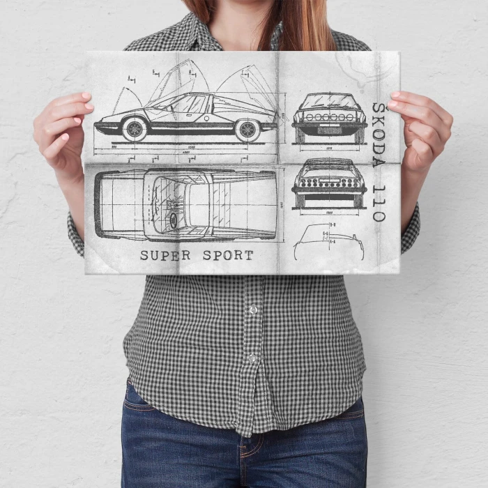Plakat metalowy Skoda 110 SUPER SPORT Samochód Auto Motoryzacja Patent Daily Prezent