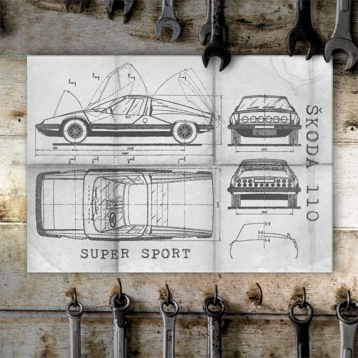 Plakat metalowy Skoda 110 SUPER SPORT Samochód Auto Motoryzacja Patent Daily Prezent