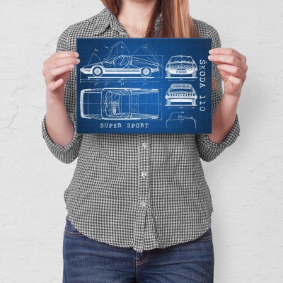 Plakat metalowy Skoda 110 SUPER SPORT Samochód Auto Motoryzacja Patent Tech Prezent