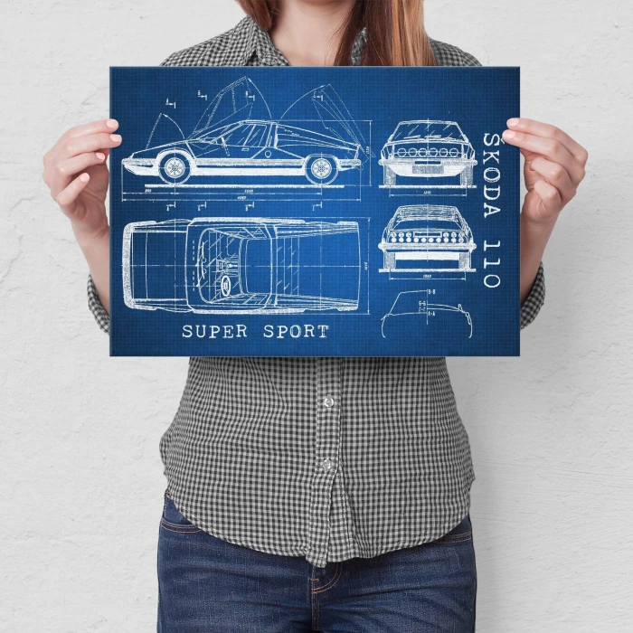 Plakat metalowy Skoda 110 SUPER SPORT Samochód Auto Motoryzacja Patent Tech Prezent