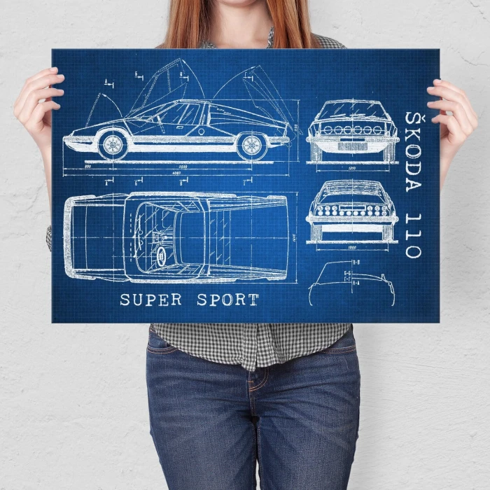 Plakat metalowy Skoda 110 SUPER SPORT Samochód Auto Motoryzacja Patent Tech Prezent