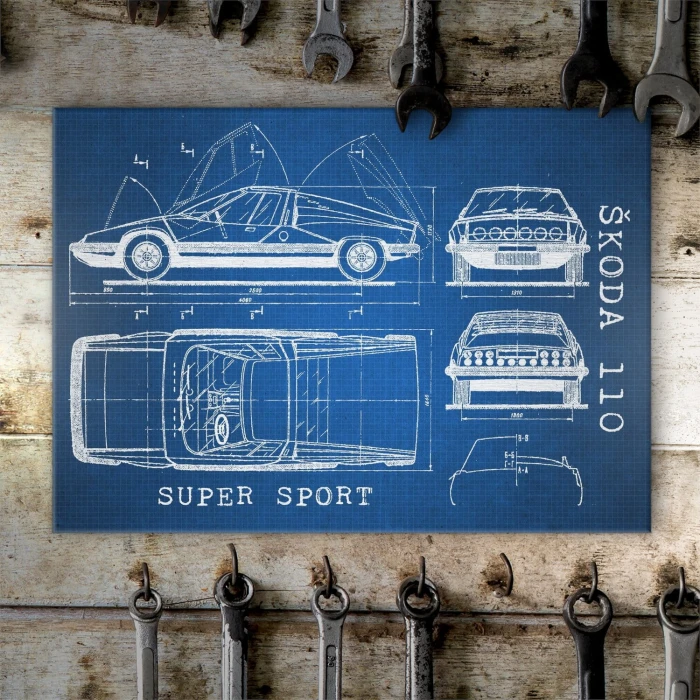 Plakat metalowy Skoda 110 SUPER SPORT Samochód Auto Motoryzacja Patent Tech Prezent