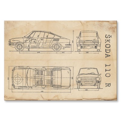 Poster metal Skoda 110 R Samochód Auto Motoryzacja Patent Retro gift