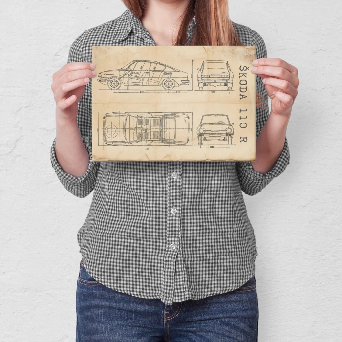 Plakat metalowy Skoda 110 R Samochód Auto Motoryzacja Patent Retro Prezent