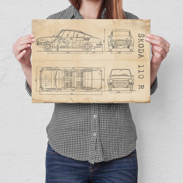 Poster metal Skoda 110 R Samochód Auto Motoryzacja Patent Retro gift