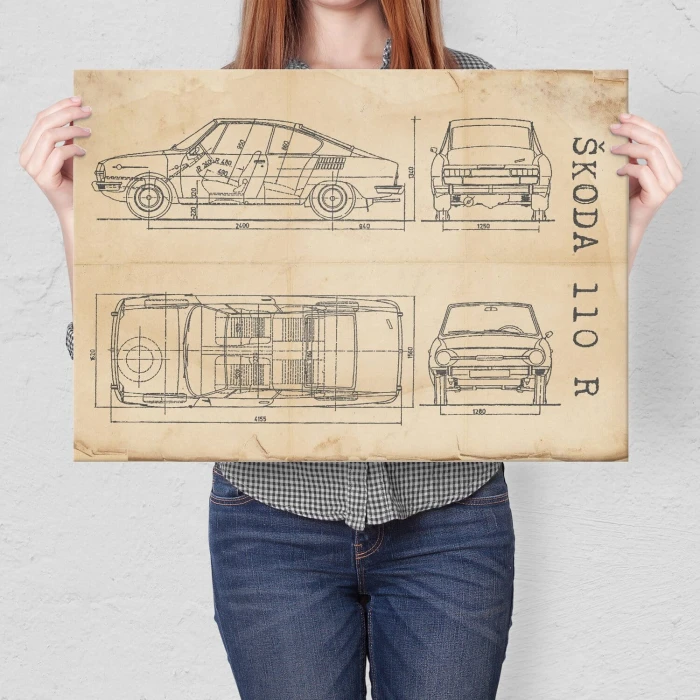 Poster metal Skoda 110 R Samochód Auto Motoryzacja Patent Retro gift