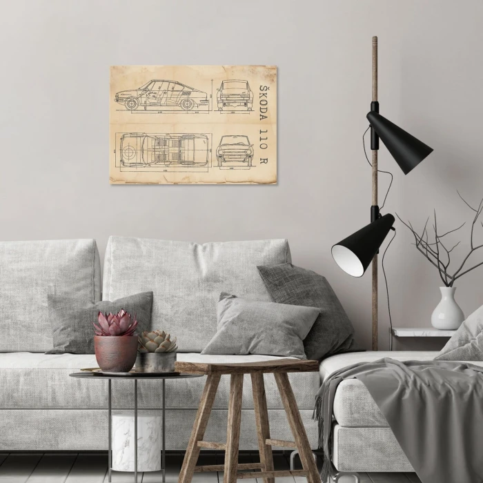 Plakat metalowy Skoda 110 R Samochód Auto Motoryzacja Patent Retro Prezent