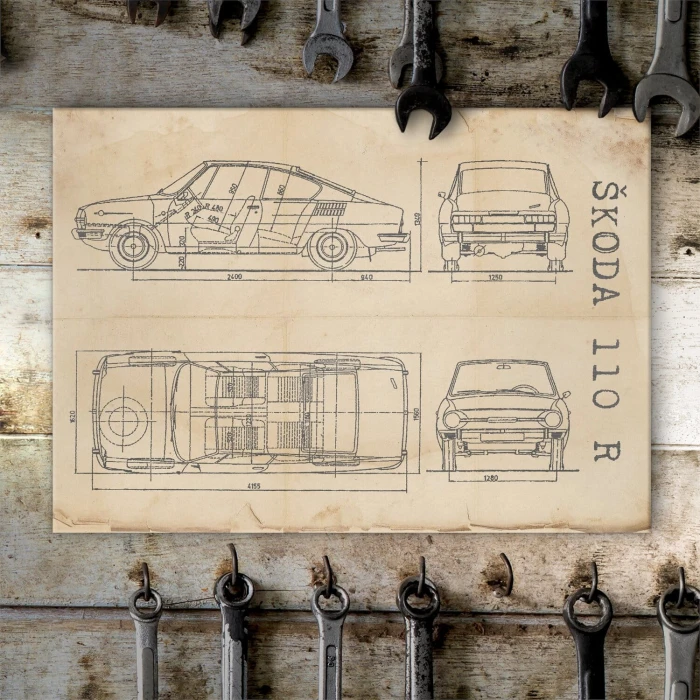 Poster metal Skoda 110 R Samochód Auto Motoryzacja Patent Retro gift