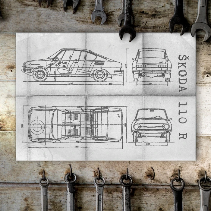 Plakat metalowy Skoda 110 R Samochód Auto Motoryzacja Patent Daily Prezent