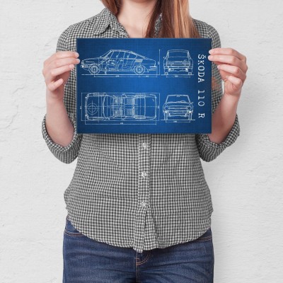 Plakat metalowy Skoda 110 R Samochód Auto Motoryzacja Patent Tech Prezent