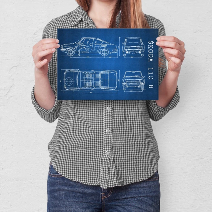 Plakat metalowy Skoda 110 R Samochód Auto Motoryzacja Patent Tech Prezent