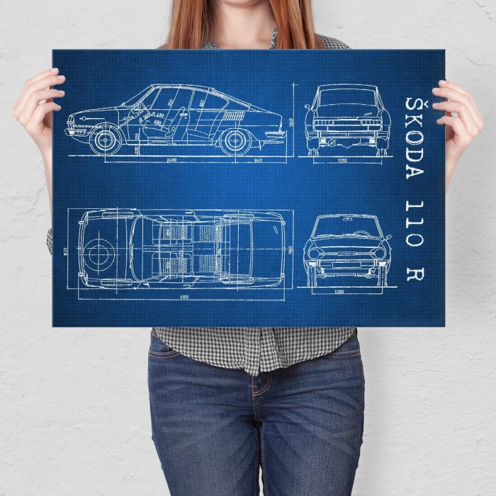 Plakat metalowy Skoda 110 R Samochód Auto Motoryzacja Patent Tech Prezent