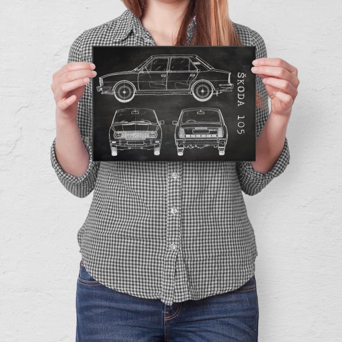 Plakat metalowy Skoda 105  Samochód Auto Motoryzacja Patent Slate Prezent