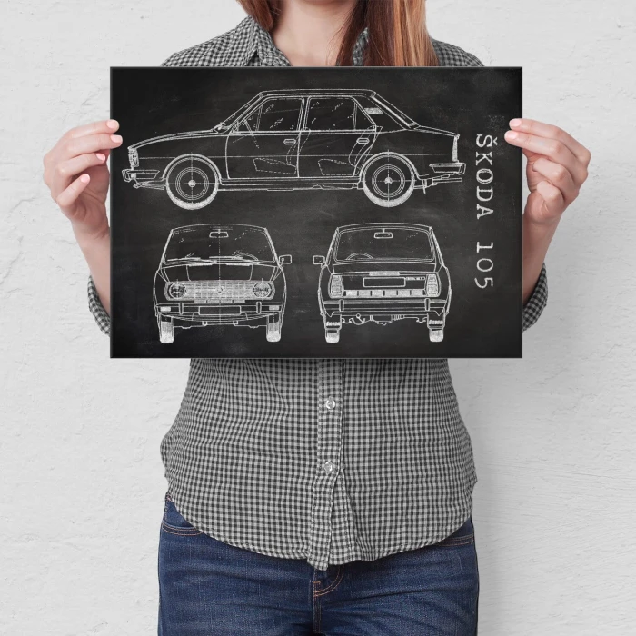 Plakat metalowy Skoda 105  Samochód Auto Motoryzacja Patent Slate Prezent