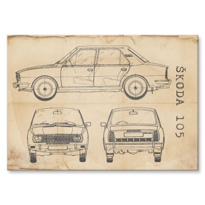 Poster metal Skoda 105 Samochód Auto Motoryzacja Patent Retro gift