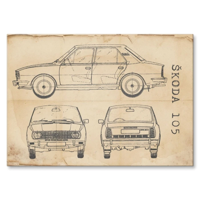 Plakat metalowy Skoda 105 Samochód Auto Motoryzacja Patent Retro Prezent