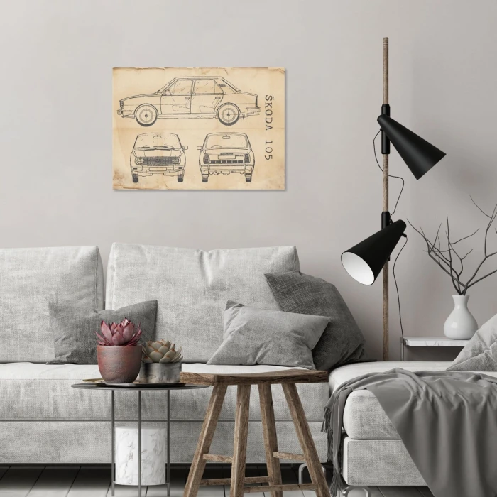 Poster metal Skoda 105 Samochód Auto Motoryzacja Patent Retro gift