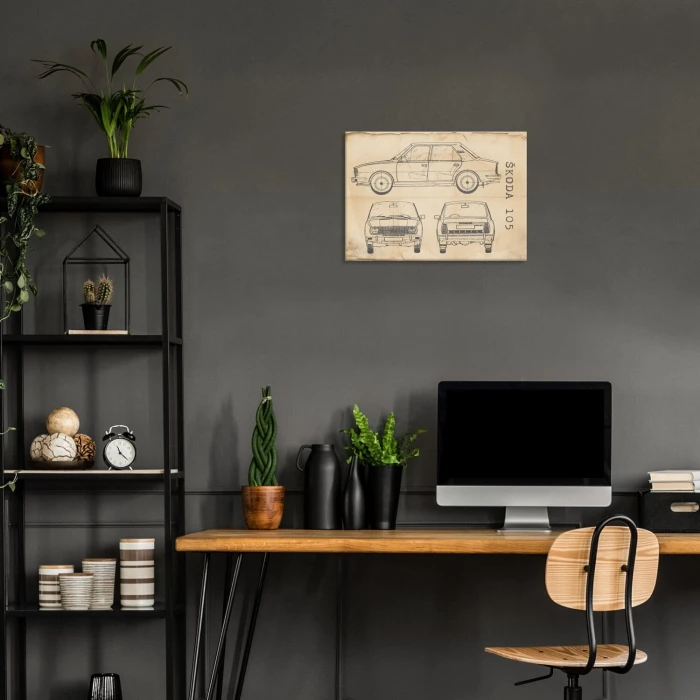 Plakat metalowy Skoda 105 Samochód Auto Motoryzacja Patent Retro Prezent